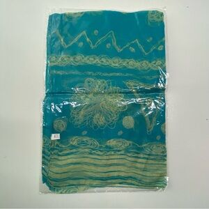 Teal Yellow Patterned Silk Blend Rectangular Scarf New in Package